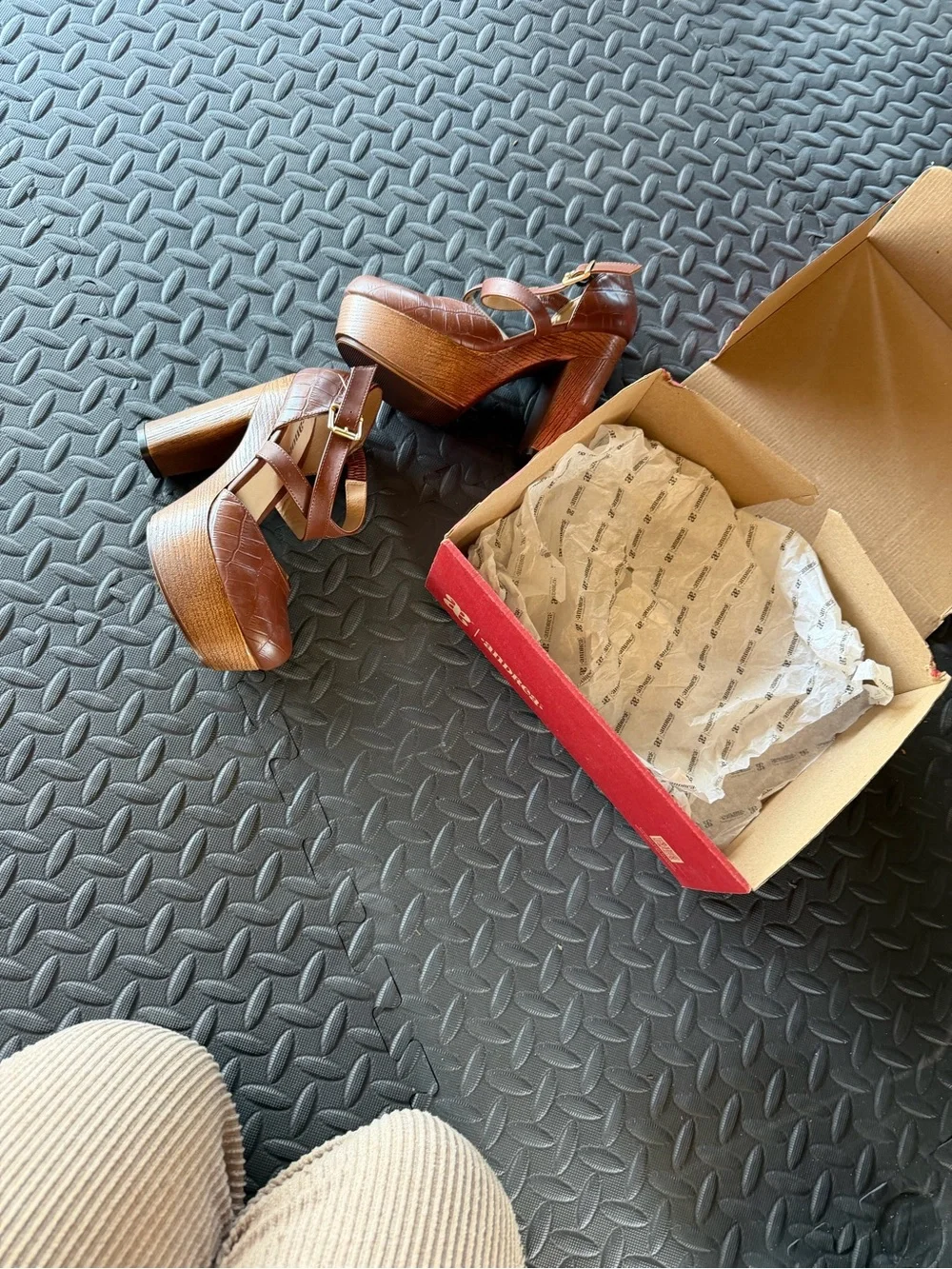 Andrea - Cognac Brown Croc-Embossed Platform Wedge Sandals